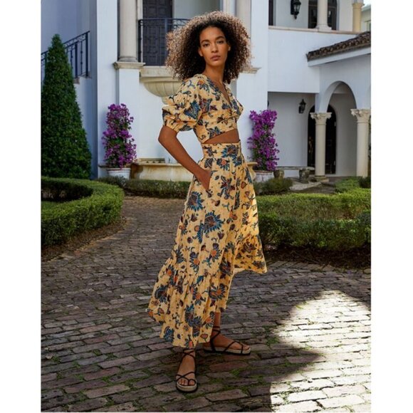 💕A.L.C.💕 Rylan Printed Puff Sleeve Top & Lucie Floral Maxi Skirt  ~ Apricot 2 - Picture 5 of 16